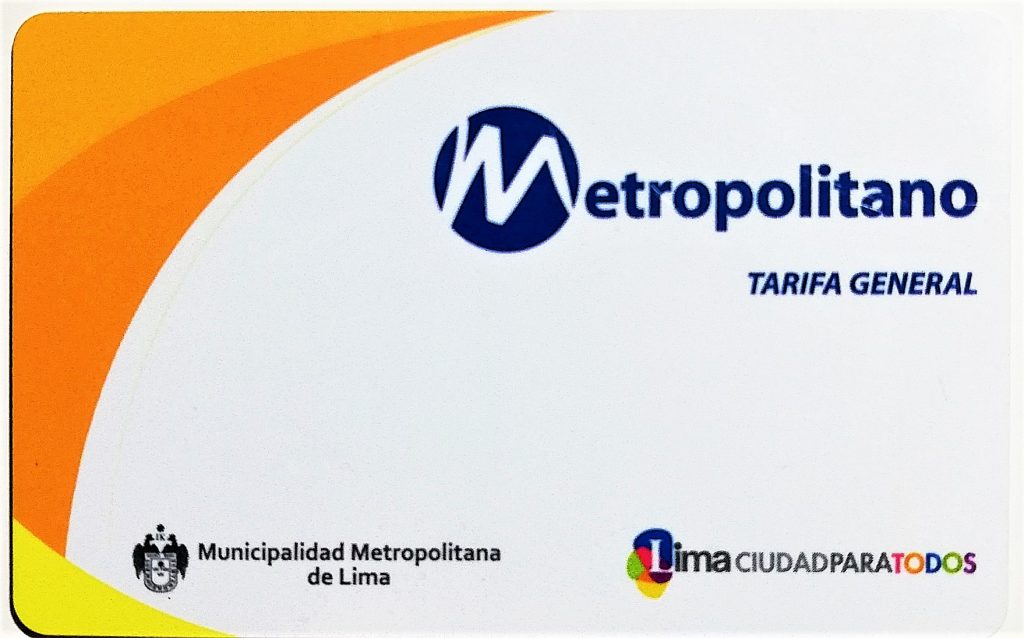 Tarjeta Recargable del Metropolitano de Lima.