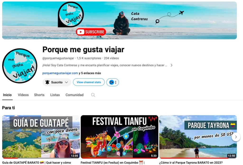 Canal de youtube Porque me gusta viajar.